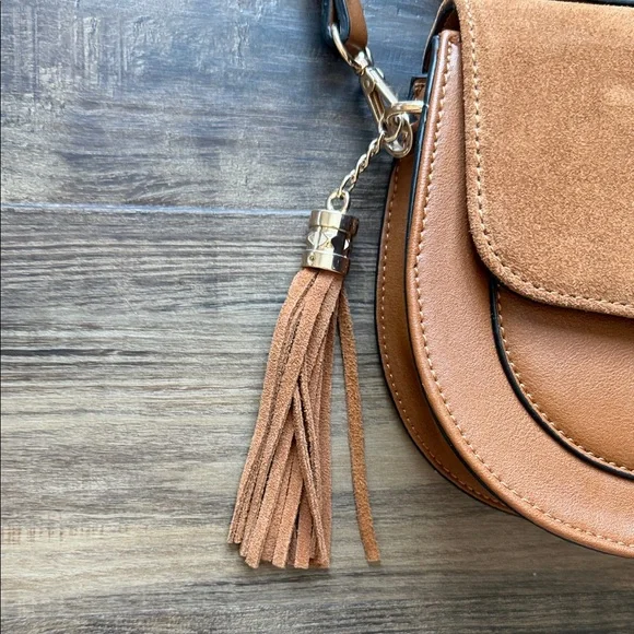Tan faux Suede Crossbody Bag - Picture 3 of 6